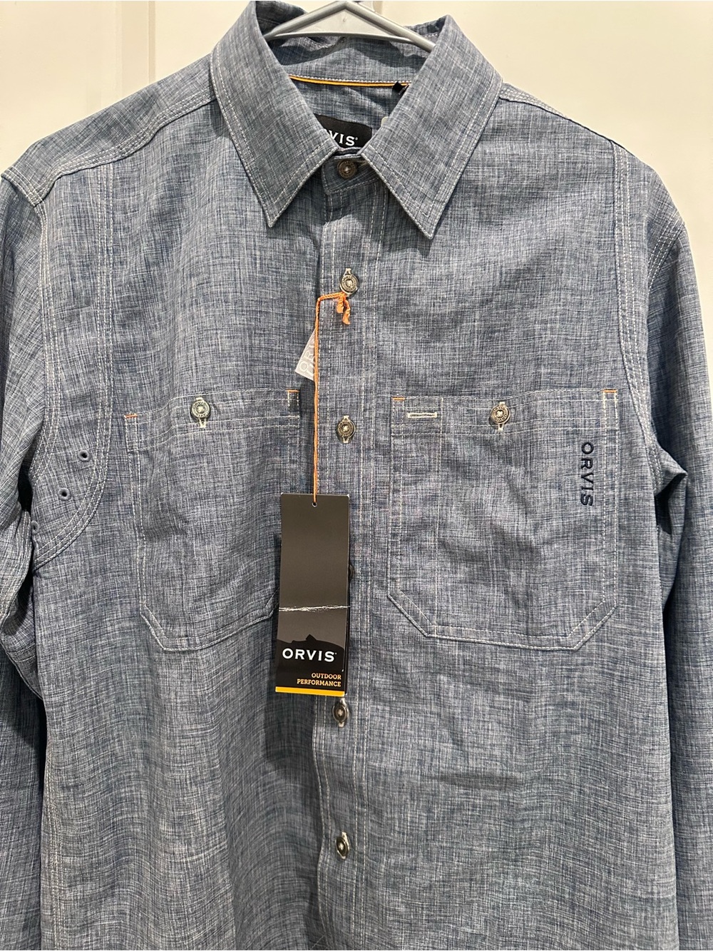 Orvis Grey-Blue Chambray Button-Down Workshirt
